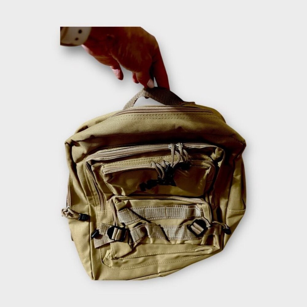 NRA Tan Tactical Backpack Multi-Pocket Adjustable Straps Mesh Back Lightweight - Picture 9 of 15